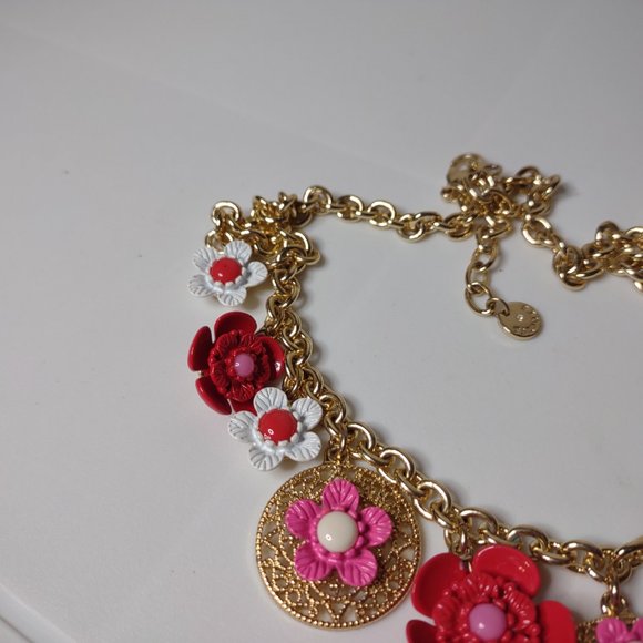 Very Cute Talbots Red, Pink, And White Flower Necklace 21 Inches Long - Picture 13 of 15
